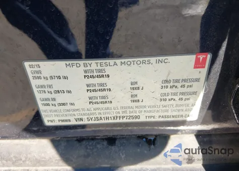 2015 Tesla Model S 60/70/85 из США, поврежденный, VIN 5YJSA1H1XFFP72590